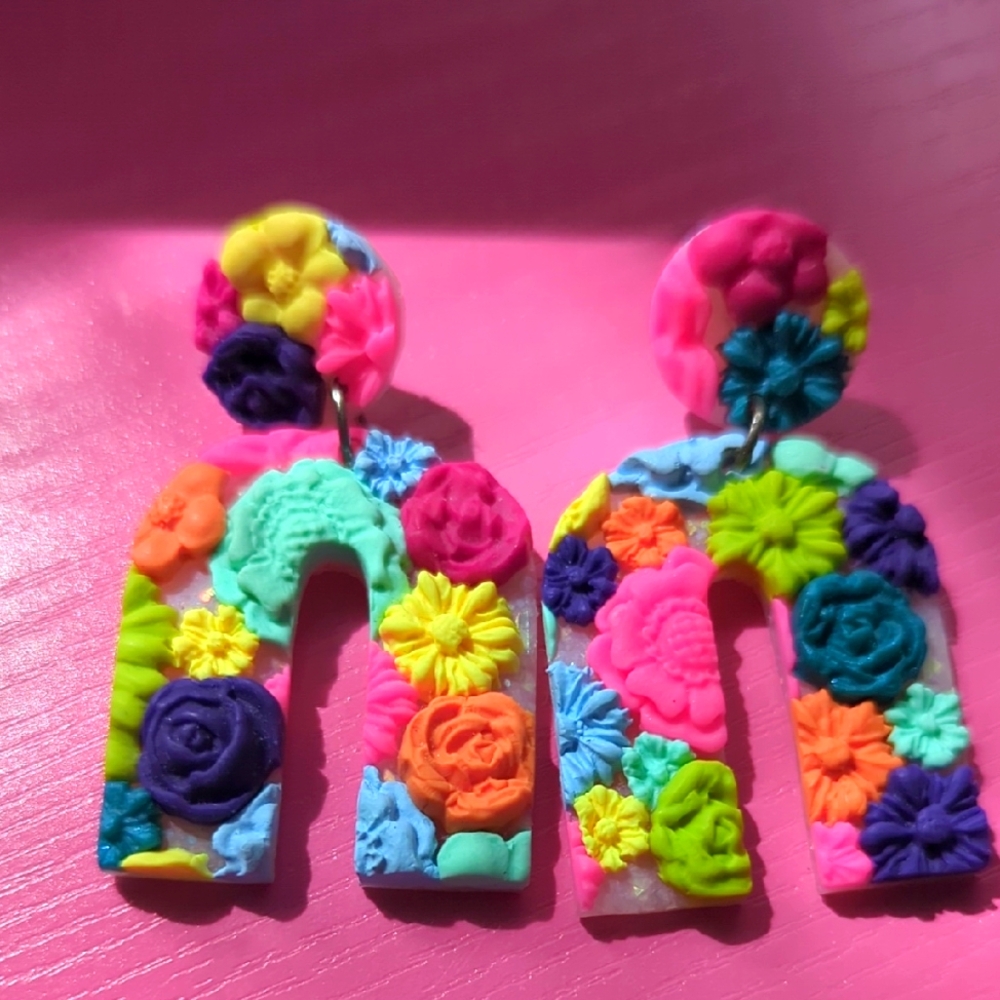 Colorful Floral Clay Earrings